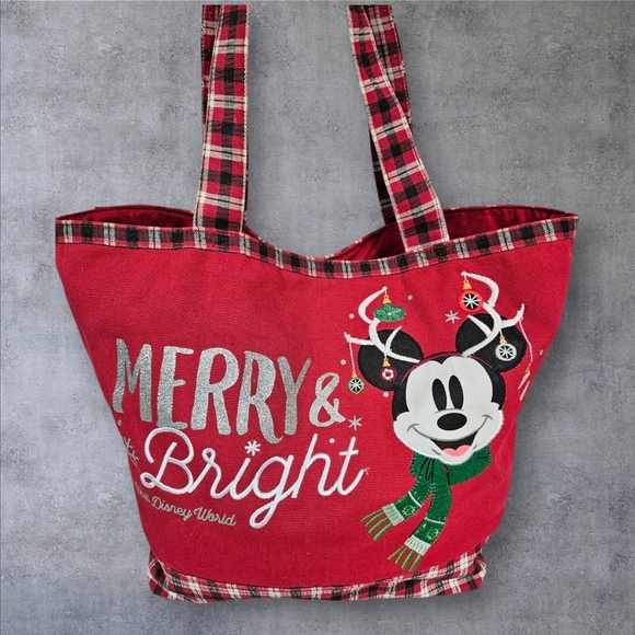 Disney Parks Exclusive Merry &‎ Bright Reindeer Mickey Mouse Canvas Tote Bag - Picture 1 of 10